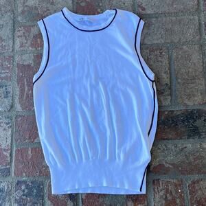 Zara Sleeveless Knit White Vest Blue Trim Stretch Size XL
